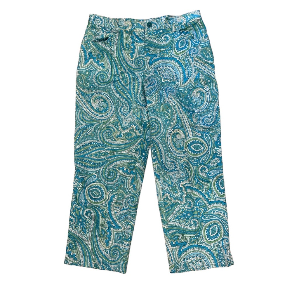 Ralph Lauren Cropped Chino Pants Blue Green Paisley Print Size 4